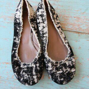 Henry Cuir Made In Italy BLACK/WHITE BOUCLE /Leather Size 36.5 BALLET FLATS